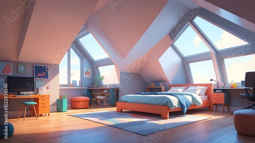 gray themed aesthetic minimalist attic interior concept illustration background photo