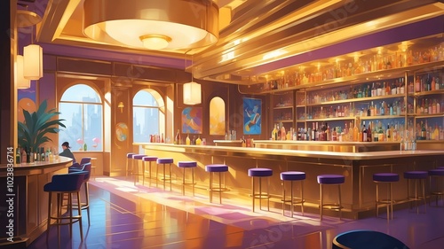 gold themed aesthetic minimalist bar interior concept illustration background