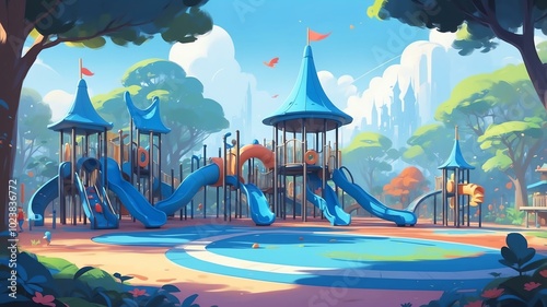 blue themed aesthetic minimalist playground concept illustration background