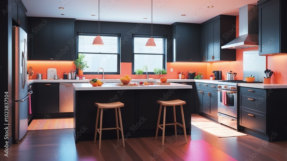 black themed aesthetic minimalist kitchen interior concept illustration background black themed aesthetic minimalist kitchen interior concept illustration background