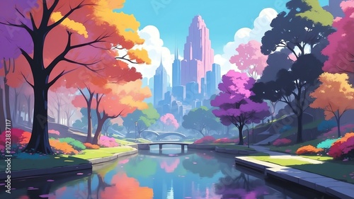 black themed aesthetic minimalist city park concept illustration background