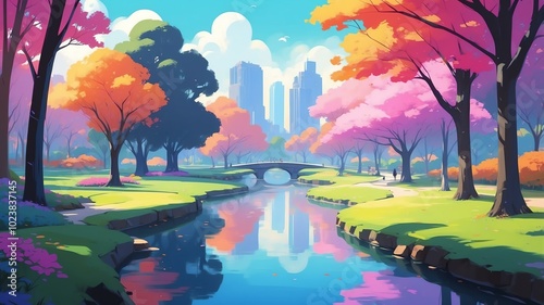 black themed aesthetic minimalist city park concept illustration background