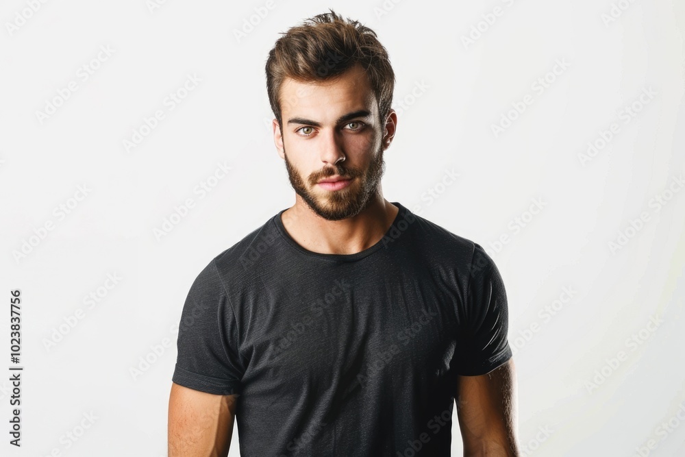 Handsome man in casual attire with serious expression. Handsome man in casual attire with serious expression.