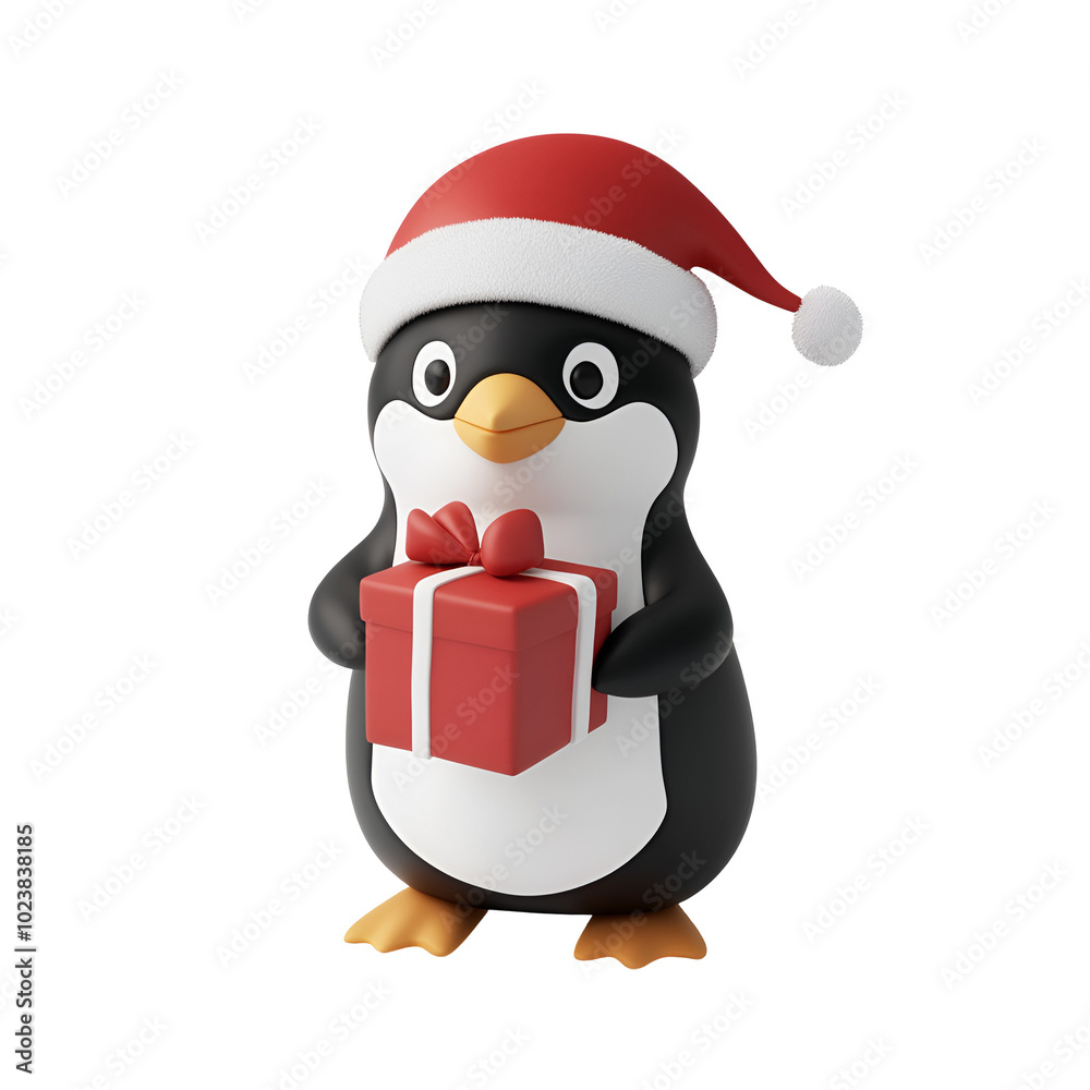 Penguin Wearing Santa Claus Hat, Holding Gift Box, Christmas Character 3D Render Cartoon, Isolated on Transparent Background, PNG Penguin Wearing Santa Claus Hat, Holding Gift Box, Christmas Character 3D Render Cartoon, Isolated on Transparent Background, PNG