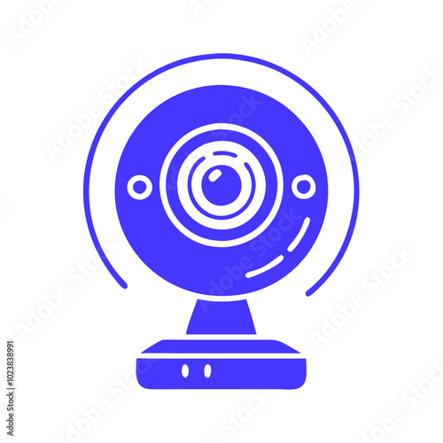 Blue webcam icon, minimalistic design, video conferencing device