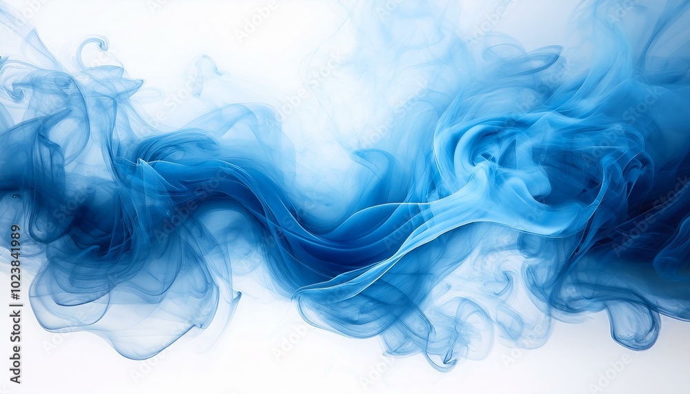 Fototapeta premium Soft Blue Smoke Reminiscent of Winter Mornings Spreading Across White Background