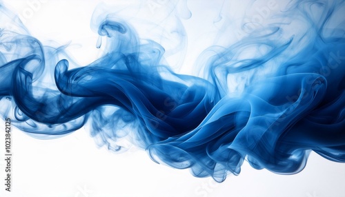 Thick, Dark Blue Smoke Rising on White Background, Creating a Mysterious and Elegant Effect