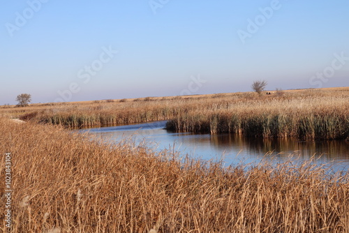 open water in prairie marsh turning to the right