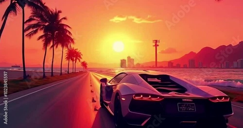 Wallpaper Mural Racing car riding by the side of the sea road summer vibe generated by AI, roadside tree sunrise hill racing car and sea beach best view of summer. Torontodigital.ca