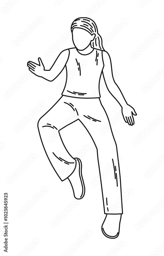 Sitting stick figure business woman, side view, pose. Female silhouette seated on chair