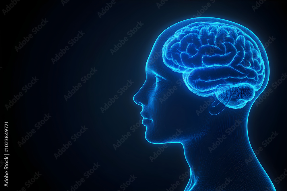 Head silhouette with brain linear illustration. Diseases and structure of the brain. Background for banner, flyer, advertising. Head silhouette with brain linear illustration. Diseases and structure of the brain. Background for banner, flyer, advertising.