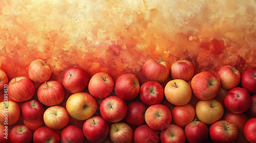 Fresh Red Apples Arranged Against a Warm Orange Textured Background photo