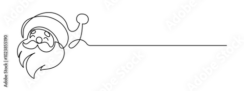 One continuous line drawing of christmas with Santa Claus face. Head happy Nicolas with red hat in simple linear style. Elegance logo editable stroke. Doodle contour vector illustration