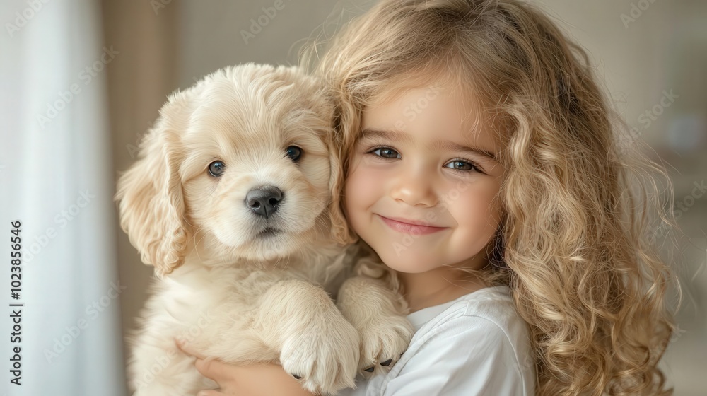 Little girl hugging a puppy Little girl hugging a puppy