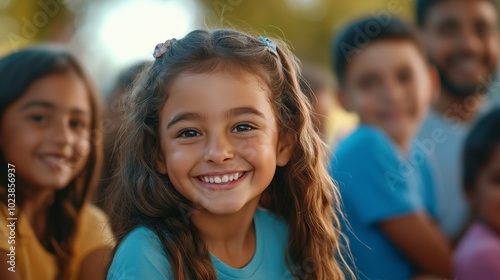 A communal gathering where families are celebrating achievements in science, art, and compassion, creating a future of unity – A moment of happiness and shared pride, showing love