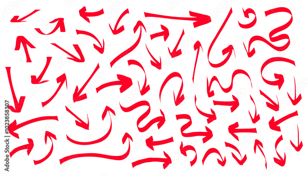 A collection of red arrows in different styles and directions