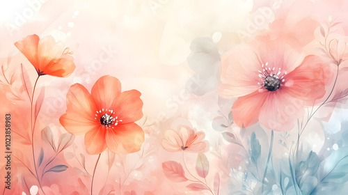 Soft Pink and Blue Floral Background with Watercolor Effect for Backgrounds, Prints, and Designs