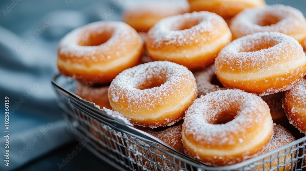 A scrumptious collection of sugar-coated donuts artfully arranged in a modern wire basket, capturing the essence of homemade indulgence and delightful taste. A scrumptious collection of sugar-coated donuts artfully arranged in a modern wire basket, capturing the essence of homemade indulgence and delightful taste.