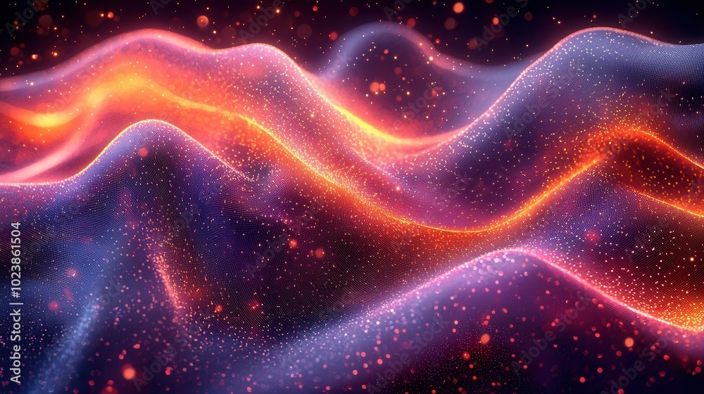 A vivid illustration of abstract waves in dark colors, featuring glowing orange and purple lights scattered throughout, creating a sense of depth and movement. A vivid illustration of abstract waves in dark colors, featuring glowing orange and purple lights scattered throughout, creating a sense of depth and movement.