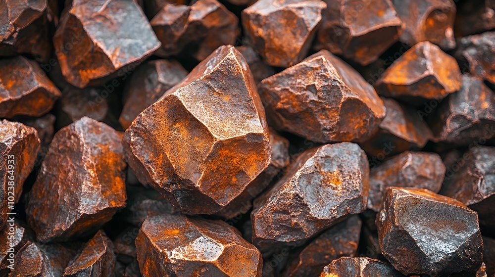 Close-up of copper nuggets, highlighting their rich brown color and intricate textures Close-up of copper nuggets, highlighting their rich brown color and intricate textures