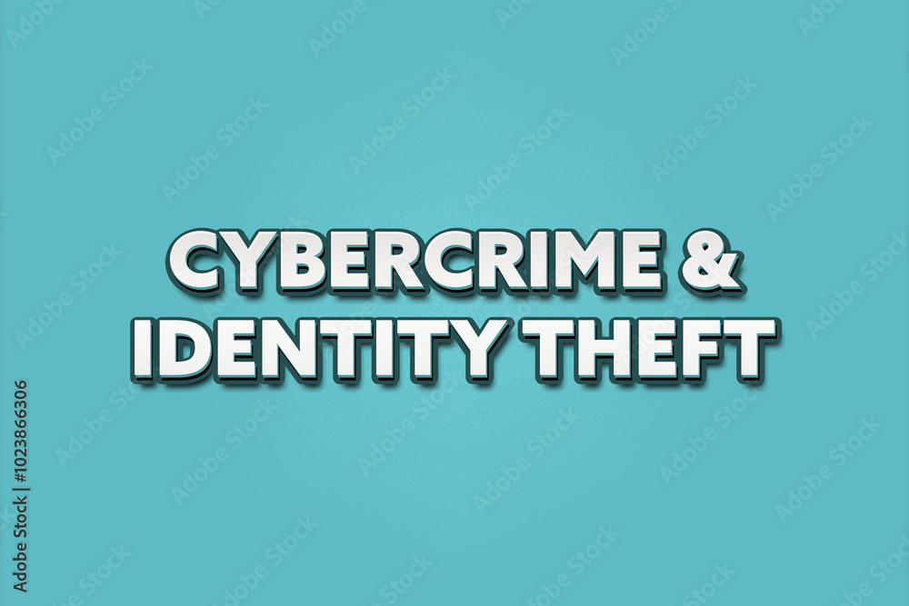 Fototapeta premium Cybercrime & Identity theft. A Illustration with white text isolated on light green background.