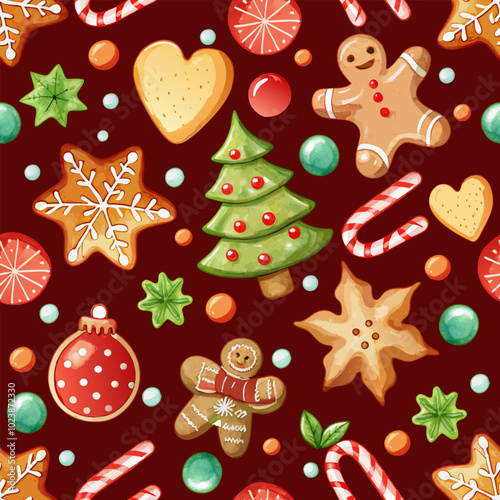 christmas cookies gingerbread new year seamless vector pattern