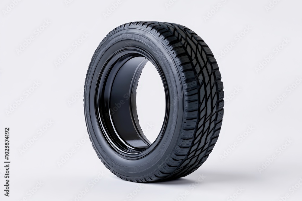 Black tire with tread design on a white isolate background. Black tire with tread design on a white isolate background.