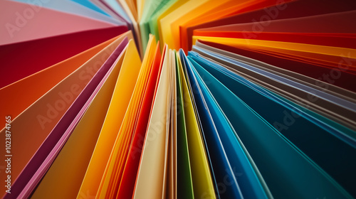 Colorful abstract pattern of overlapping paper sheets creating a vibrant, dynamic visual effect.