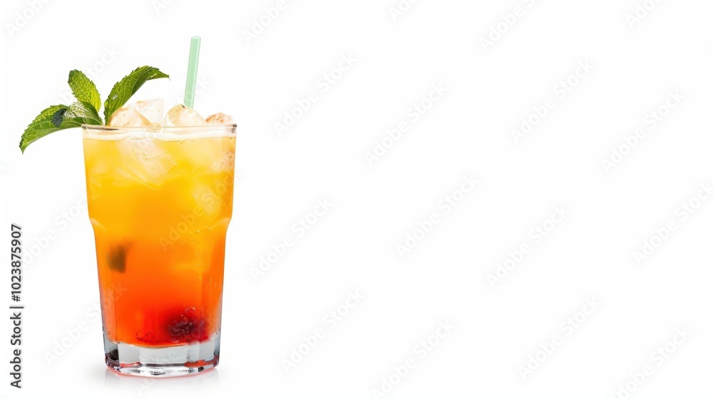 Refreshing colorful drink with ice and mint, white isolated background. Refreshing colorful drink with ice and mint, white isolated background.