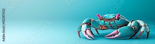 Blue Crab with Pink Claws on a Turquoise Background. photo