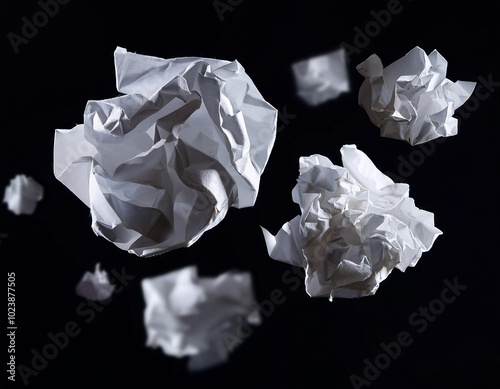 Crumpled paper isolated on black background