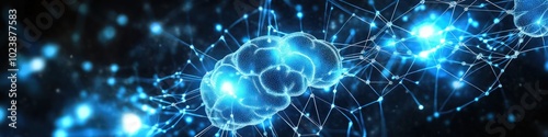 Abstract AI brain-inspired pattern with interconnected neurons and digital wires photo