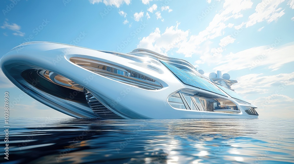 Obraz premium Modern Futuristic Yacht with Solar Panels