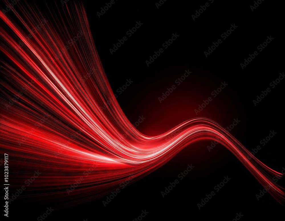 Fototapeta premium Abstract red light wavy swoosh on a black background overlay