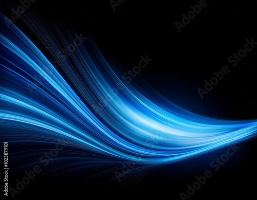 Abstract blue light swoosh wave on a black background overlay