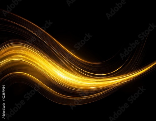 Abstract golden light swoosh wave on a black background overlay 