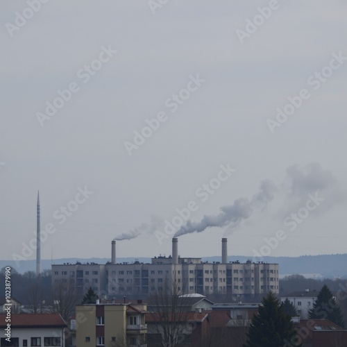 Wallpaper Mural Image shows winter air pollution due to residential burning of woodcoal highlighting CO2 emissions  associated urban smog hazards for public health Torontodigital.ca