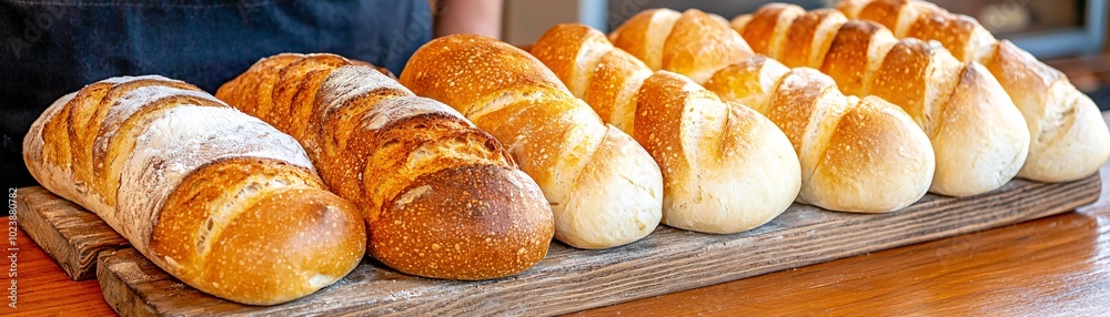 Freshly Baked Bread on Wooden Cutting Board. Freshly Baked Bread on Wooden Cutting Board.