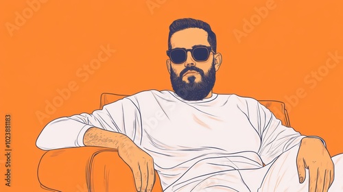 Cool and Confident: Illustrated Portrait of a Man in Sunglasses, Cartoon style, orange theme 