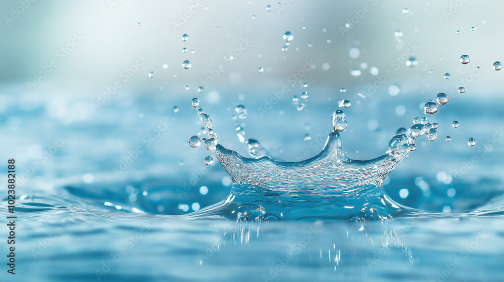 Macro shot of water droplets splashing on blue surface with light reflections.
Macro shot of water droplets splashing on blue surface with light reflections.