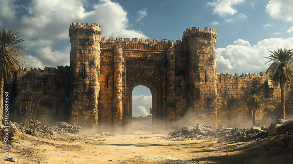 Obraz premium Digital painting of ancient Biblical city.