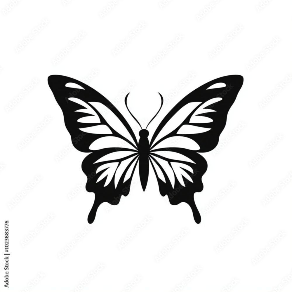 Simple vector logo of a butterfly in technological style, pure black on white background, no shadows Simple vector logo of a butterfly in technological style, pure black on white background, no shadows