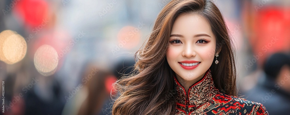 Fototapeta premium Beautiful Asian Woman in Traditional Dress.
