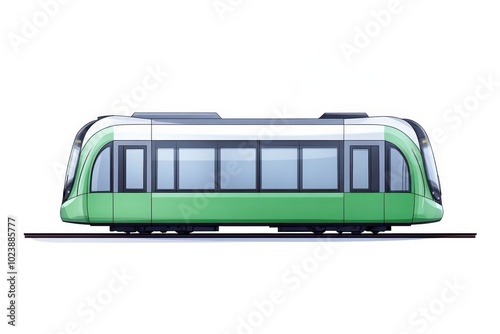 Green modern tram on a white isolated background