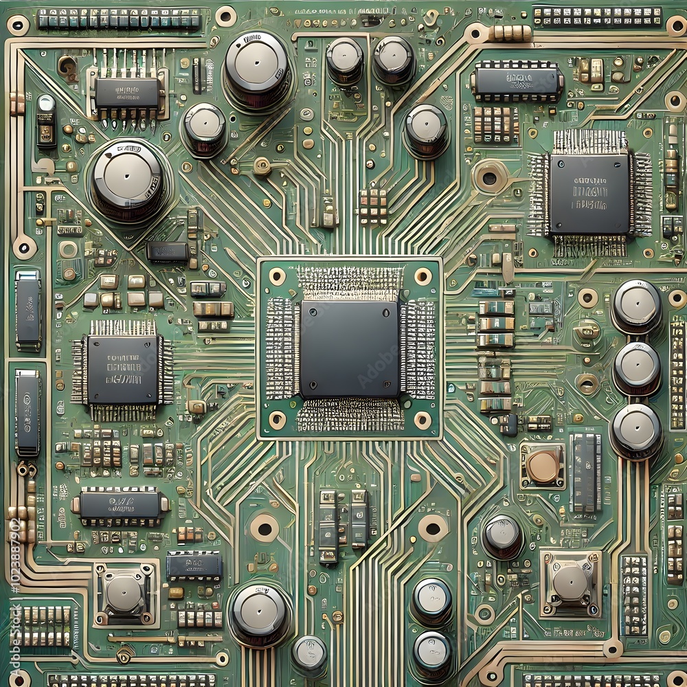 Fototapeta premium Intricate Circuit Board Detailing with Microchips