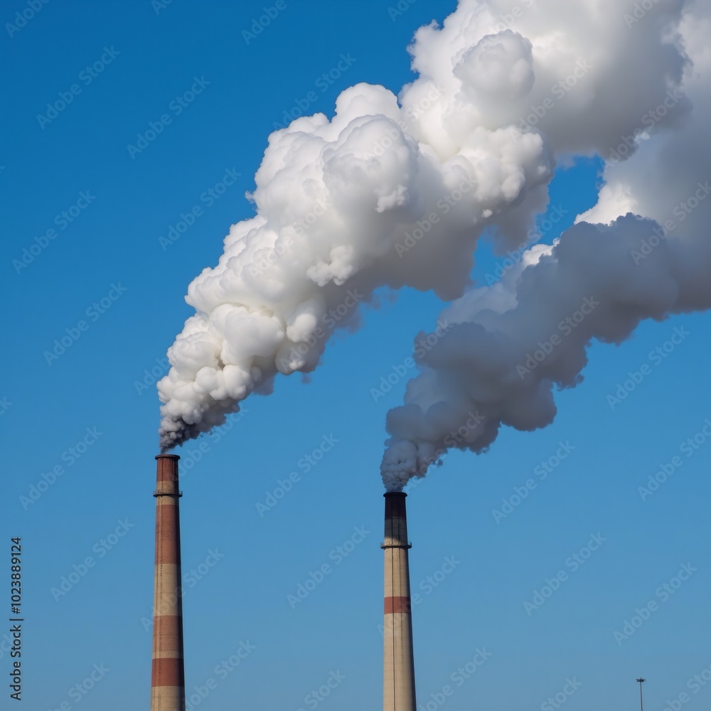 Factory emissions release smoky plumes into the atmosphere emphasizing air pollutions negative impacts on the environment Factory emissions release smoky plumes into the atmosphere emphasizing air pollutions negative impacts on the environment