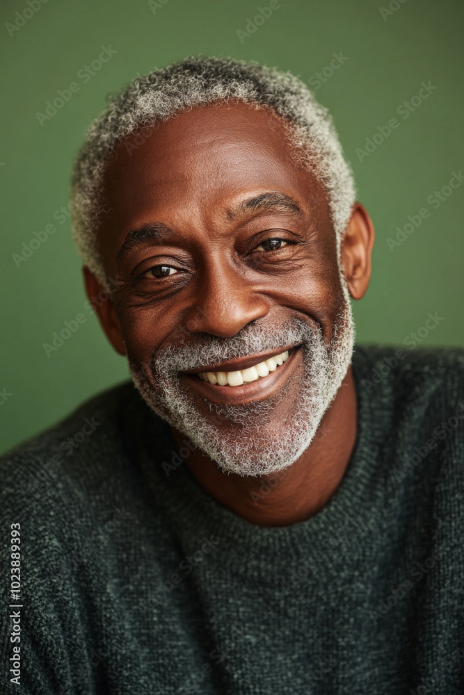 Cheerful senior Black man, gently smiling with a green background, a soft and joyful expression, designed for social media avatars. Cheerful senior Black man, gently smiling with a green background, a soft and joyful expression, designed for social media avatars.