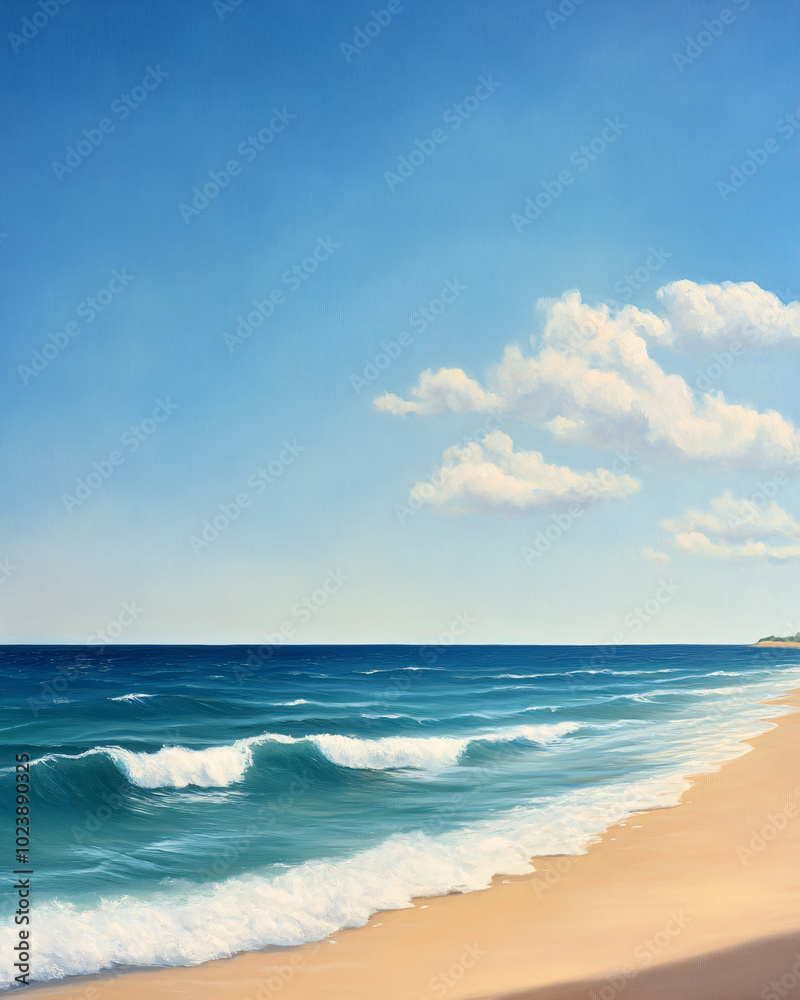 serene beach landscape with waves and clear sky