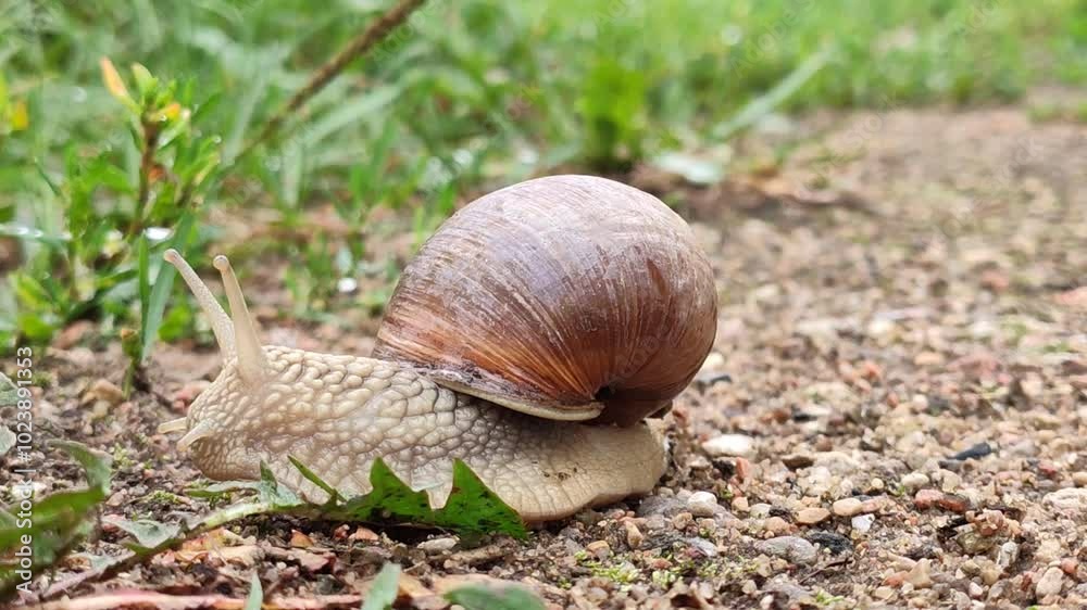 Helix pomatia crawling snail close up. Helix pomatia crawling snail close up.