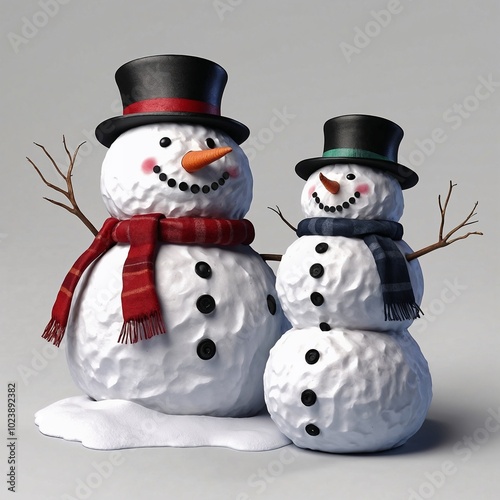 Photorealistic 3D Snowmen Clipart